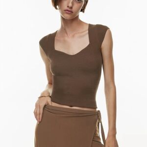 Aritzia Wilfred Tuscany Sweetheart-Neckline Sweater Top in Cocoa Bean Size L